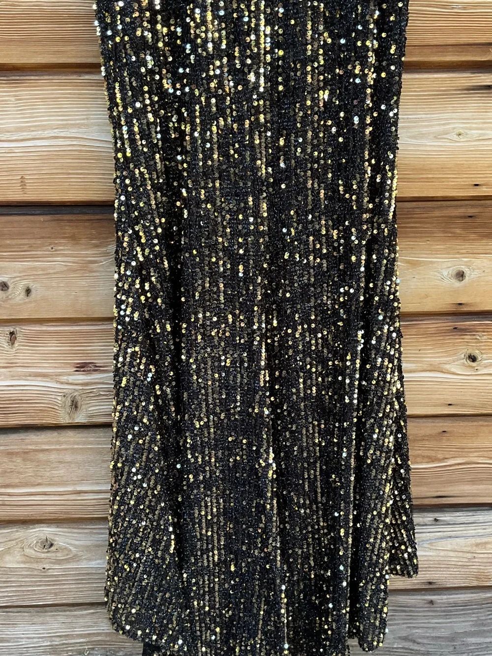 Mac Duggal Black Gold Sequin Cap Sleeve Gown Dress Size 4 - Picture 12 of 14